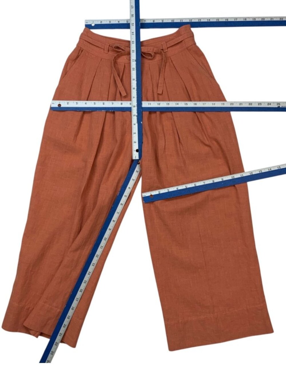 Anthropologie En Saison Jasper Pant XS Coral Wide Leg High Rise Belted - Picture 9 of 16